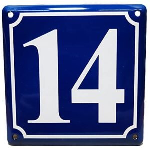 Hausnummernschild - Format 150 x 150 mm - Hausnummer - Emaille - Keramik - Wetterfest - Türschild. Farben: Blau Grün Anthrazit Dunkelblau Weiß Wunschtext. J.Pfaffenzeller