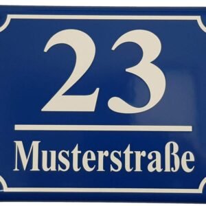 Hausnummernschild - Format 200 x 160 mm - Hausnummer - Emaille - Keramik - Wetterfest - Türschild. Farben: Blau Grün Anthrazit Weiß Zahl und Straßenname nach Wunsch. J.Pfaffenzeller