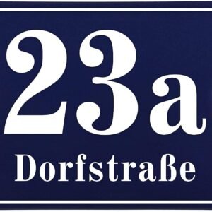 Sosenco Hausnummerschild Hausnummer mit Straßenname - 20x15 cm - Keramik Emaille - Wetterfest - Personalisiert - Blau