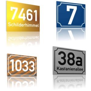 SCHILDER HIMMEL 3mm starke Aluminium Verbund Hausnummer Schilder, Größe 21 x 15cm nichtrostend, wetterfest, wahlweise reflektierend | Straßen Namen Schild, Adressschild in vielen verschiedenen Designs
