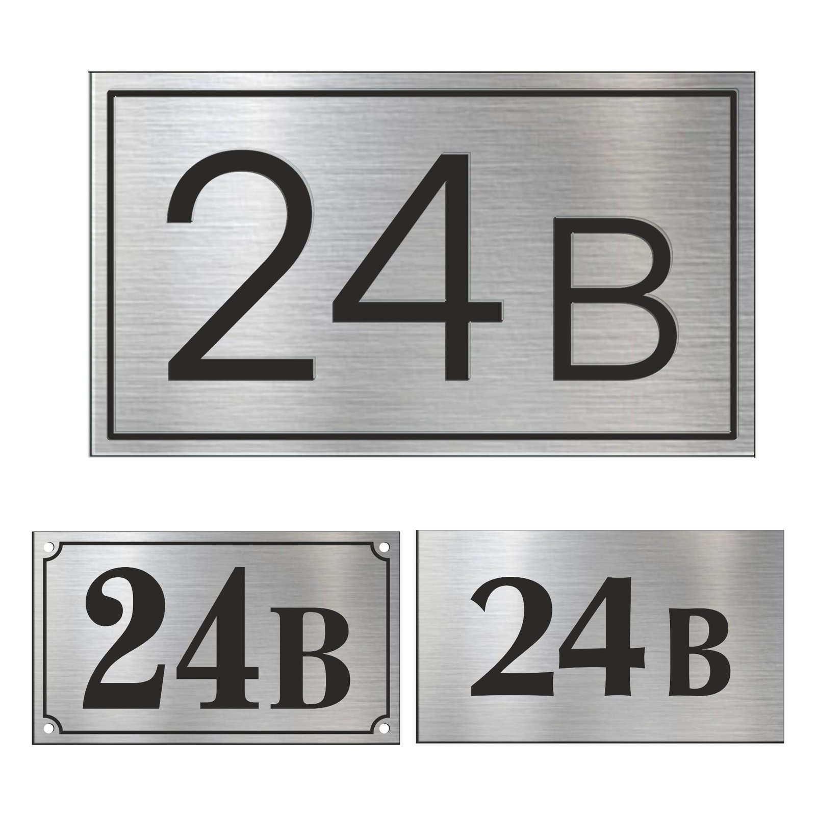 Sosenco Hausnummer 11x19 cm mit Wunschtext – Personalisiert mit Nummer - Wetterfest Addressschild mit Gravur - Größe, Grafik- und Montageoptionen zur Auswahl (Silber)