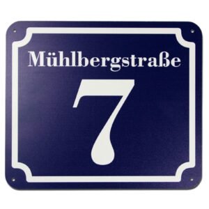 blaues Hausnummer und Straße Schild 2mm Aluverbund, 1-2 Zahlen 20 x 17 cm jetzt selbst gestalten