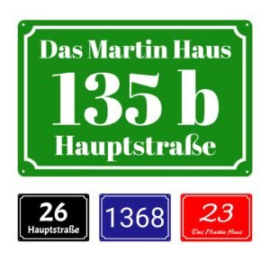Personalisiertes Hausnummernschild aus Aluminium, Straßenname und Hausnummer, Mehrere Farben, Wetterfest