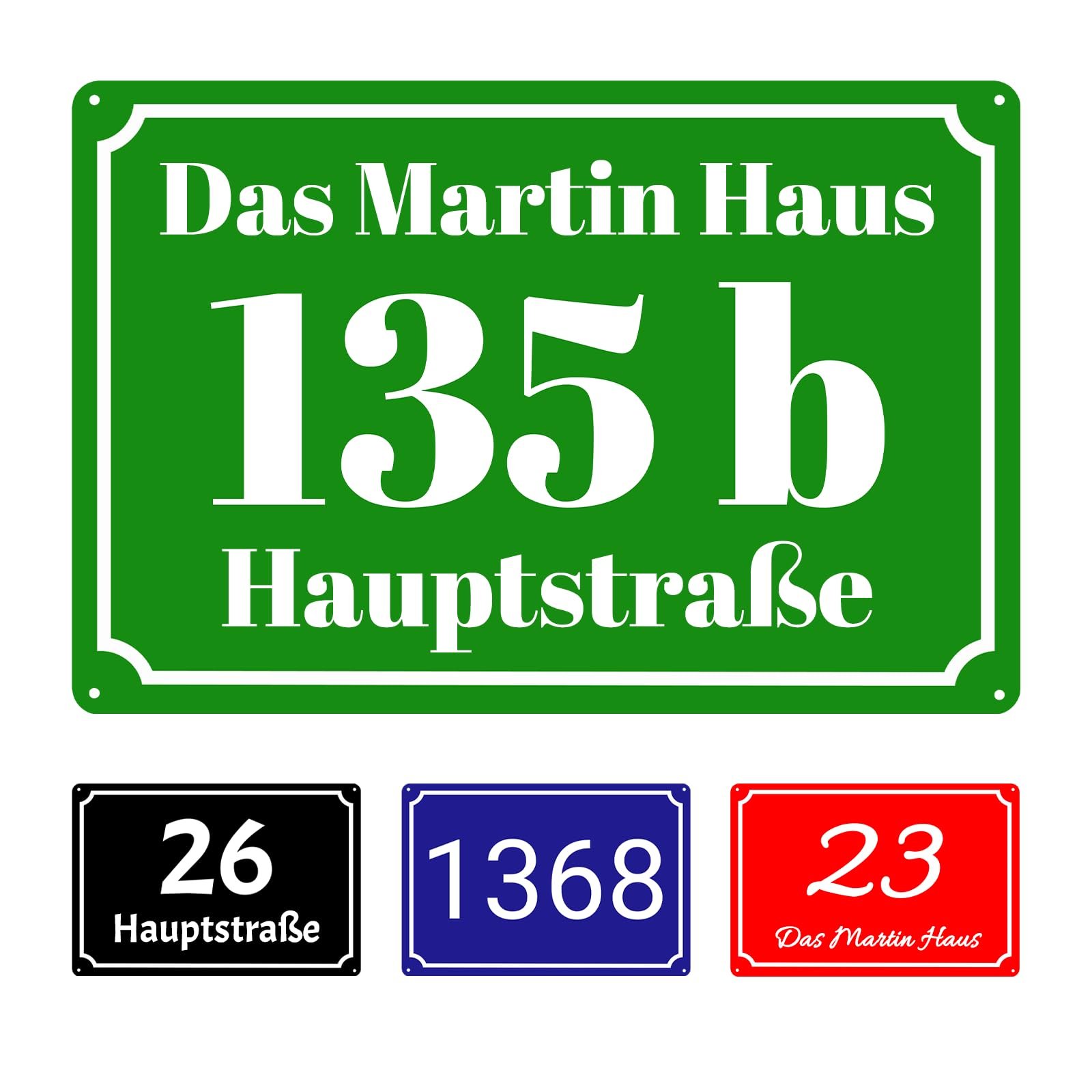 Personalisiertes Hausnummernschild aus Aluminium, Straßenname und Hausnummer, Mehrere Farben, Wetterfest