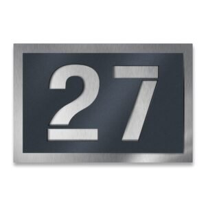Metzler Hausnummer Edelstahl, individuelles Hausnummernschild in Anthrazit (RAL 7016), Straßenschild mit Hausnummer, kratzfest, robust, gebürstet, 3D-Effekt, Made in Germany, Größe 21,5 x 15 cm