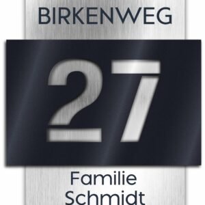 Premium Hausnummer | individuell anpassbar | Aluverbund silber gebürstet und Acrylglas Anthrazit Matt | 3D Effekt | Wetterfest - Made in Germany - H1009