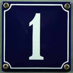 Emaille Hausnummernschild Nr. 1 blau/weiß 12x12 cm sofort lieferbar! Hausnummer Schild wetterfest und lichtecht