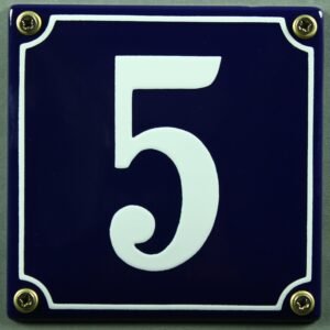 Emaille Hausnummernschild - Wählen Sie Ihre Nummer - Zahlen 1 bis 30 verfügbar - blau/weiß 12x12 cm und 12x14cm - sofort lieferbar! Hausnummer Schild wetterfest und lichtecht (5 blau/weiß 12x12cm)