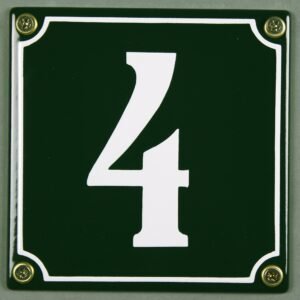 Emaille Hausnummernschild - Wählen Sie Ihre Nummer - Zahlen 1 bis 30 verfügbar - grün/weiß 12x12 cm und 12x14cm - sofort lieferbar! Hausnummer Schild wetterfest und lichtecht (4 grün/weiß 12x12cm)