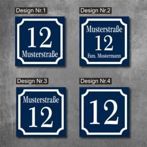 RETRO Hausnummernschild von EDS-Werbemedien - Hochwertiges Hausnummer Schild in BLAU - Individuell personalisierbares Haus Nummernschild aus UV- und witterungsbeständigem Material