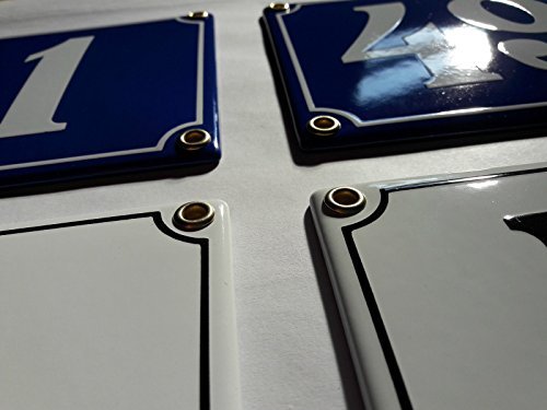 Emaille Schild Hausnummer 5 Blau-Weiß "Handarbeit" - Image 4