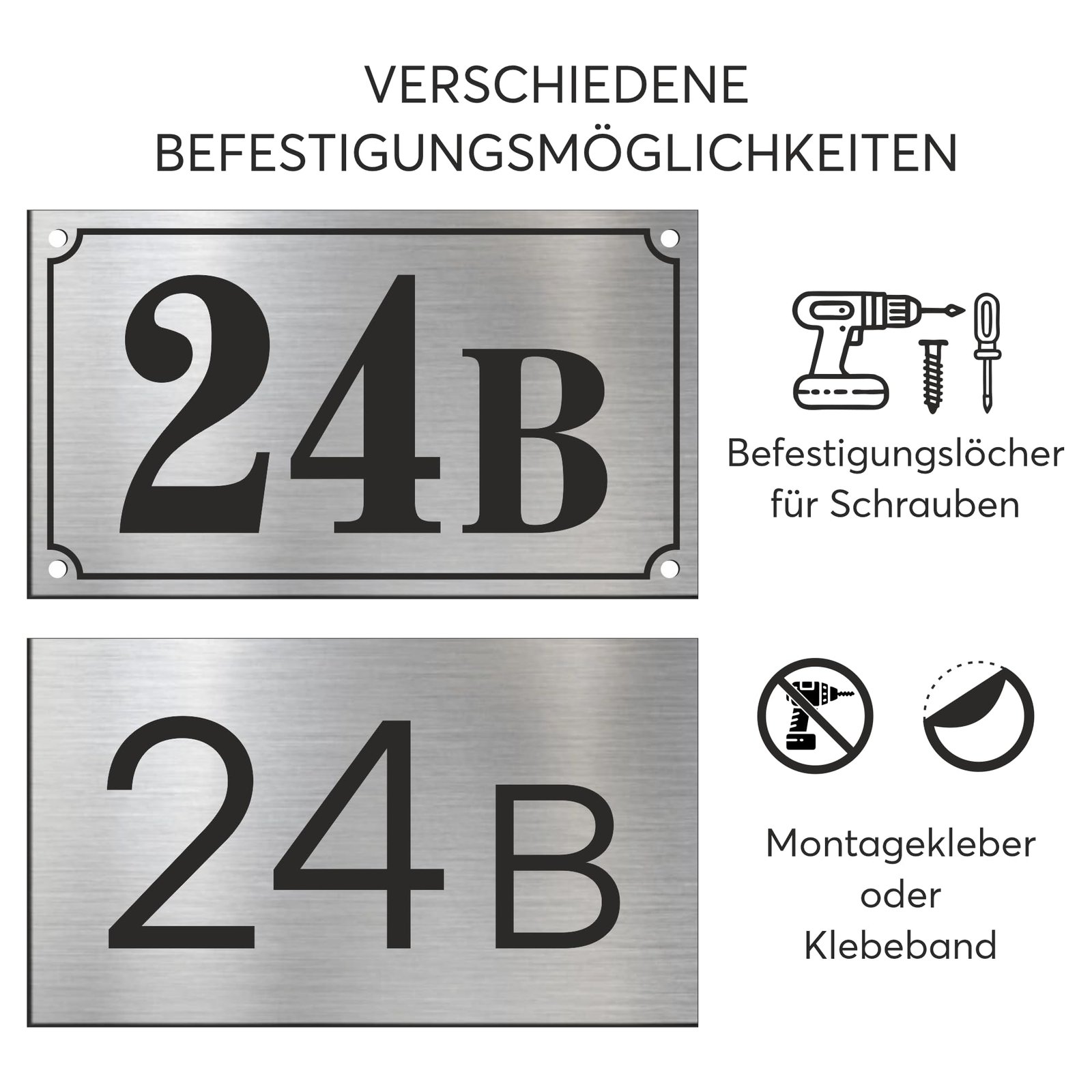 Sosenco Hausnummer 11x19 cm mit Wunschtext – Personalisiert mit Nummer - Wetterfest Addressschild mit Gravur - Größe, Grafik- und Montageoptionen zur Auswahl (Silber) - Image 3