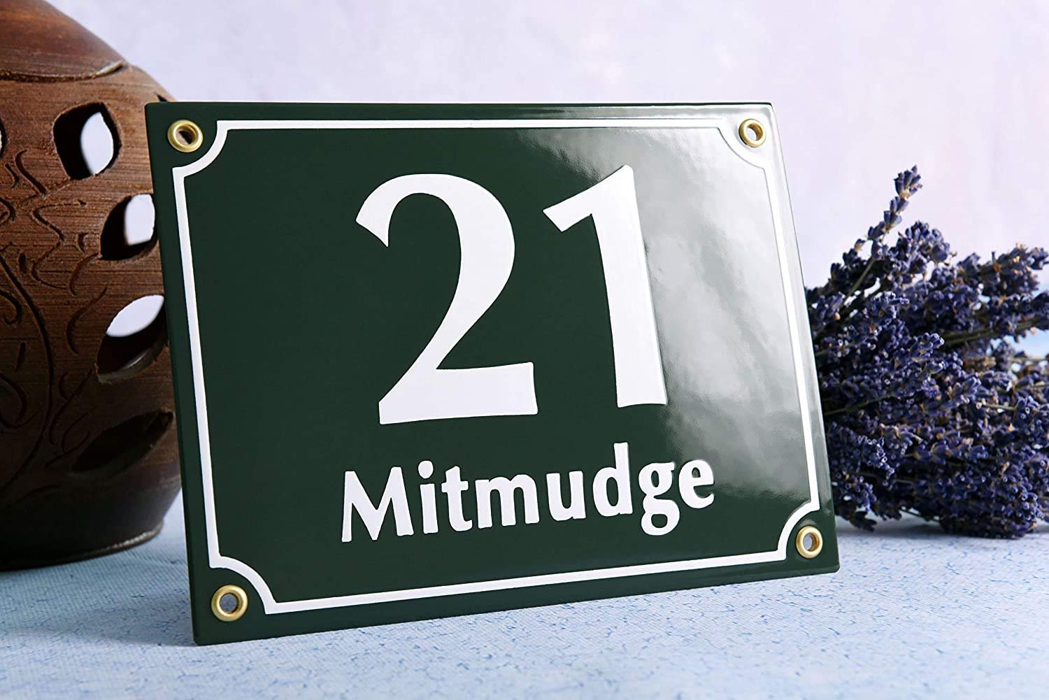Sosenco Hausnummerschild Hausnummer mit Straßenname - 20x15 cm - Keramik Emaille - Wetterfest - Personalisiert - Grün - Image 2