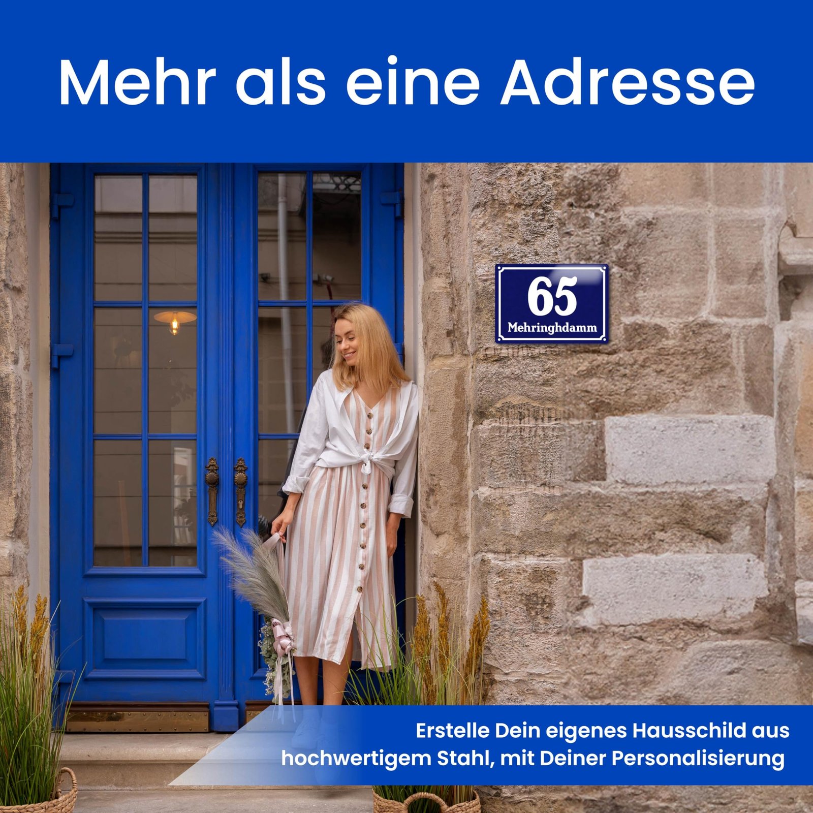 Steelmonks - Wiener Norm Emaille Hausnummer 33x23 cm – Wunschadresse, Blau, Rot, Weiß, Schwarz – Ideal als Hausschild - Image 3