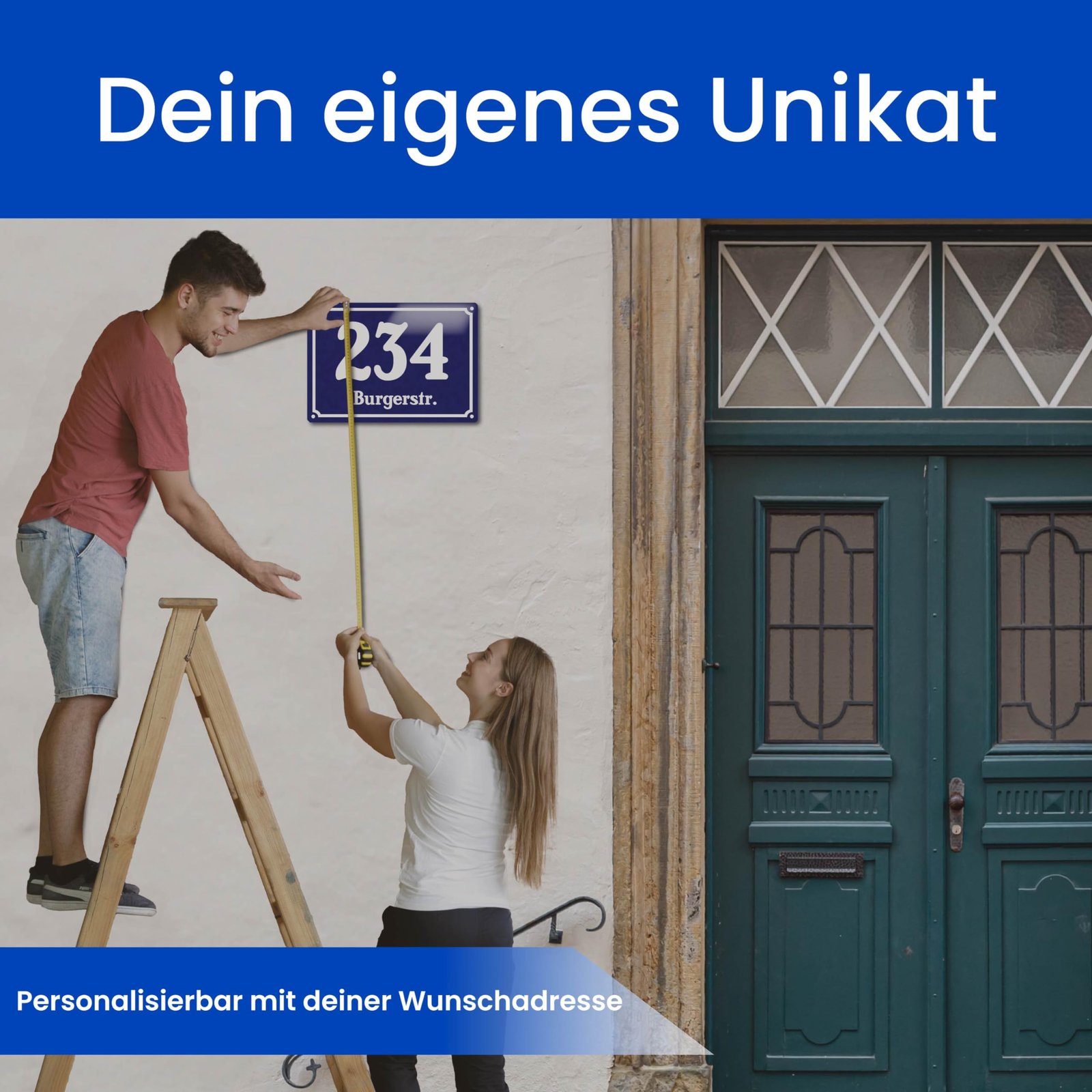 Steelmonks - Wiener Norm Emaille Hausnummer 33x23 cm – Wunschadresse, Blau, Rot, Weiß, Schwarz – Ideal als Hausschild - Image 4
